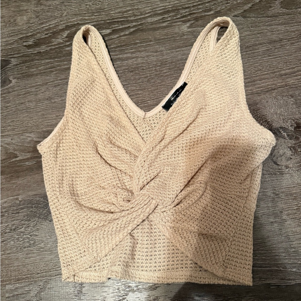 Blue Blush Beige Twist Front Crop Top